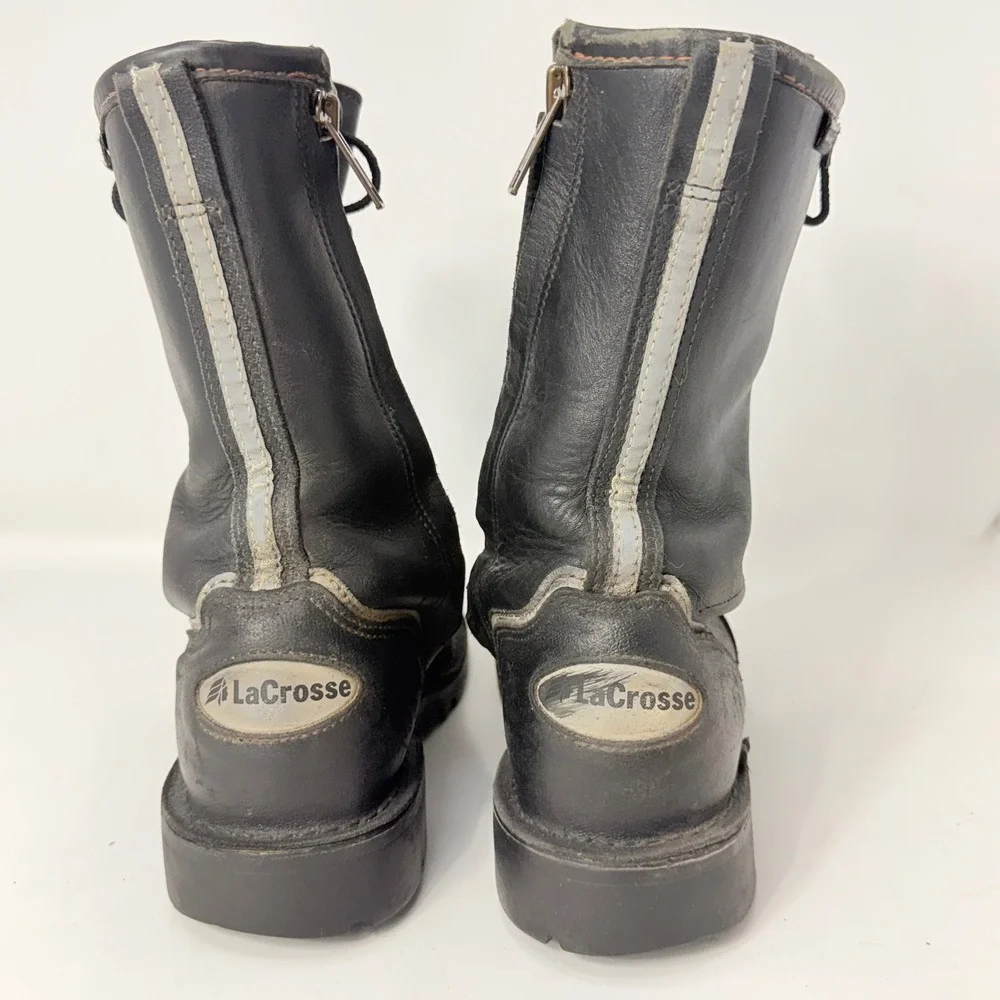 LaCrosse 14H72 Mens 10 M Fire Fighting Boots Black Leather Safety Toe USA Made
